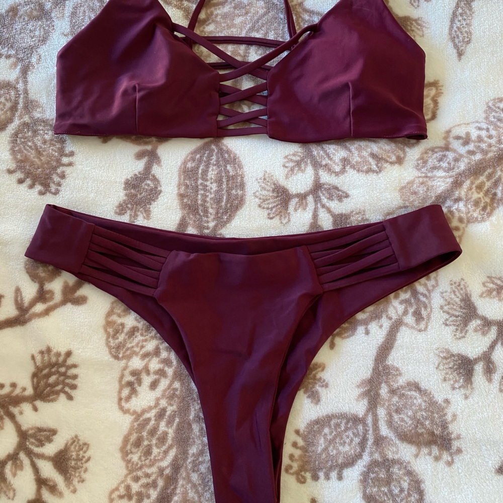 Large Maroon Bikini With Ribcage Back